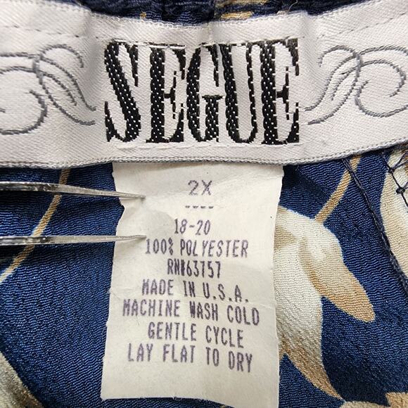 Vintage 90s Segue Skirt Women 2X Blue Tan Floral Faux Button Front Midi Back Zip - Picture 4 of 7